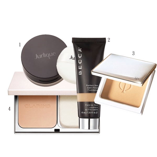 1.Jurlique玫瑰絲絨蜜粉10g,$1400。2.BECCA煥采絲柔極致粉底40ml,$2280。3.cle de Peau BEAUTE柔光嫩白粉餅SPF25/PA++,$4030。
