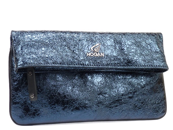 Hogan Print 藍色金箔羊皮肩背手拿包,NTD18,900。