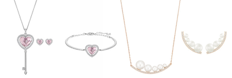 Engaged 愛心手鐲 NT$5,990, Engaged 項鍊&耳環套裝 NT$7,990; Fundamental 珍珠項鏈 NT$4,490, 穿孔耳環 NT$3,490