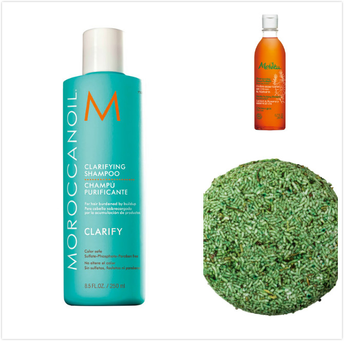 Moroccanoil優油深層淨化洗髮露,250ml,900元;Melvita 歐盟BIO淨化洗髮精 ,200ml,580元;LUSH 綠光精靈洗髮餅,55g,369元。